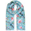 Jewel City Bird & Blossom Aqua Print Scarf