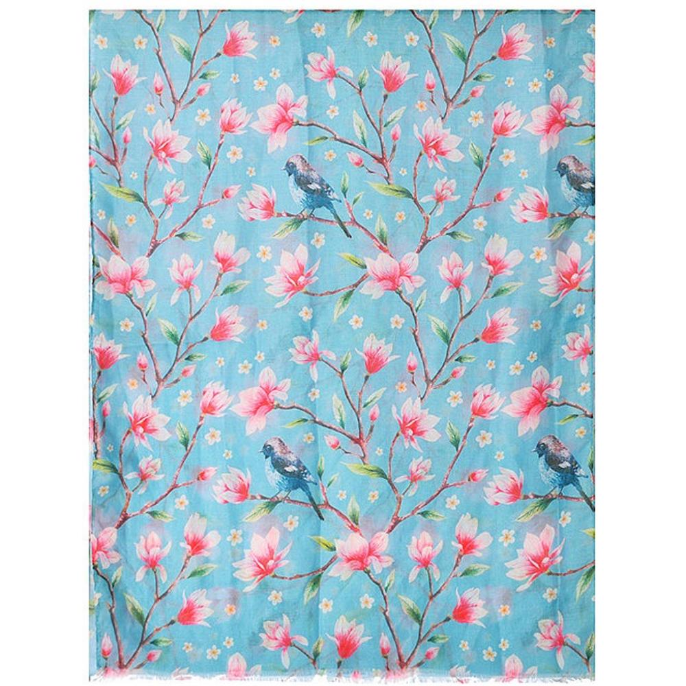 Bird & Blossom Aqua Print Scarf
