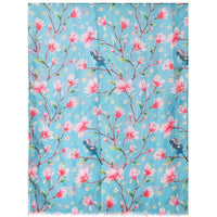 Jewel City Bird & Blossom Aqua Print Scarf