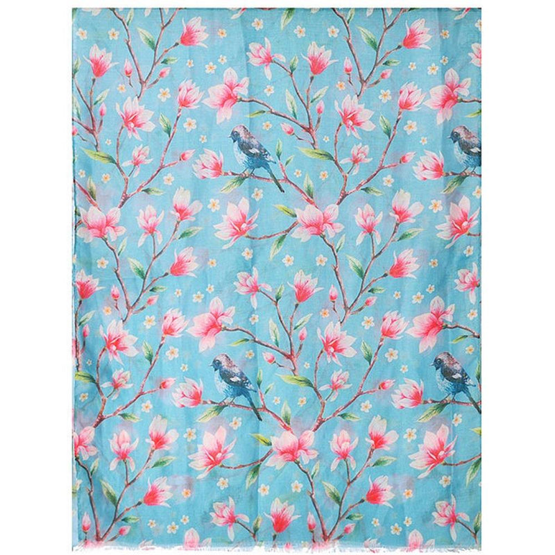 Jewel City Bird & Blossom Aqua Print Scarf