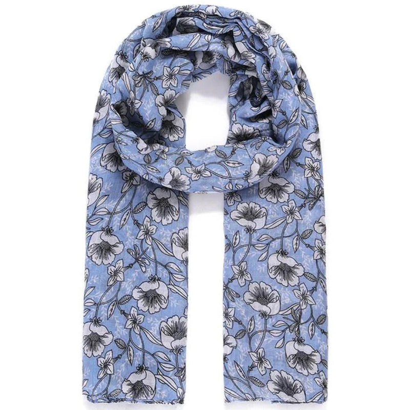 Jewel City Floral Sketch Blue Print Scarf