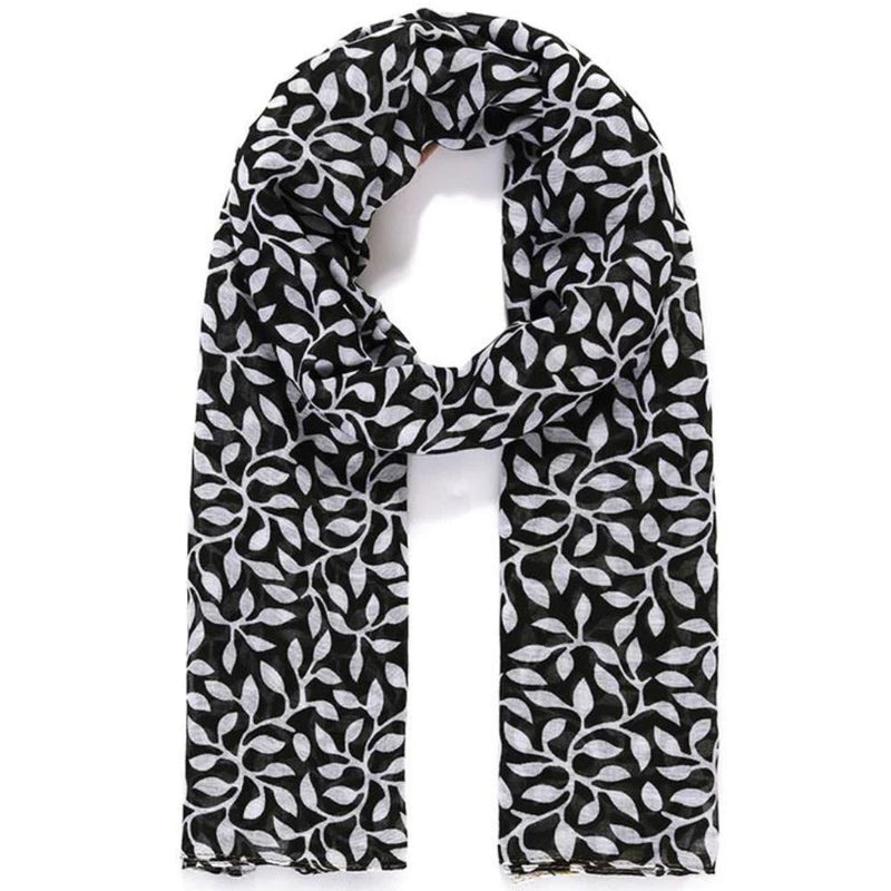 Jewel City Leafy & Geo Border Black Print Scarf