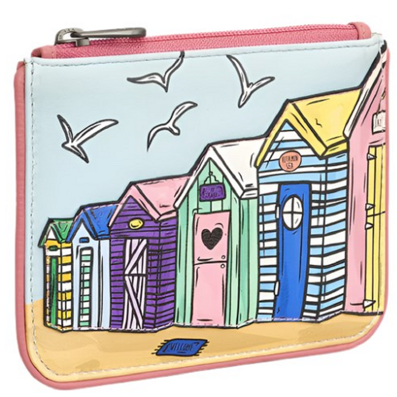 Yoshi Beach Huts Pink Leather Zip Top Purse