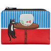 Yoshi Cat & Fish Bowl Black Leather Flap Over Purse