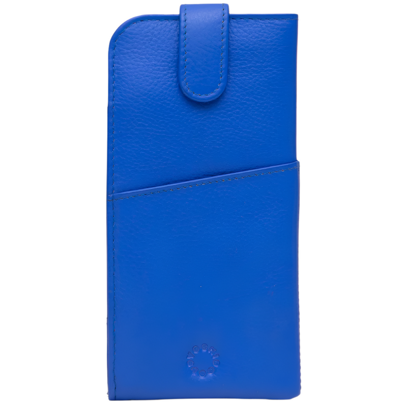 Yoshi Chilton Blue Leather Glasses Case with Tab