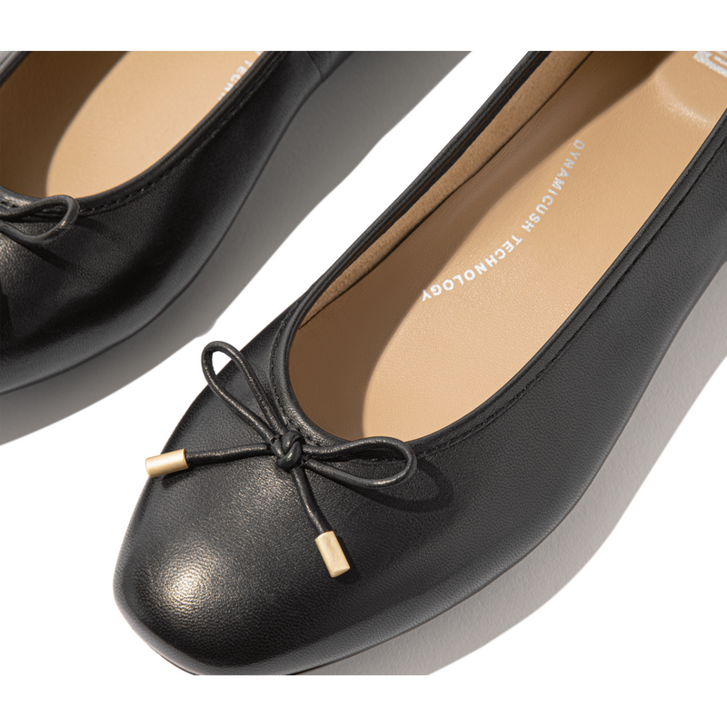 FitFlop Delicato Bow Soft Leather Black Ballerina Shoes