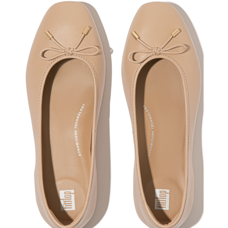 FitFlop Delicato Bow Soft Leather Classic Beige Ballerina Shoes