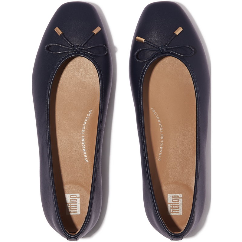 FitFlop Delicato Bow Soft Leather Midnight Navy Ballerina Shoes