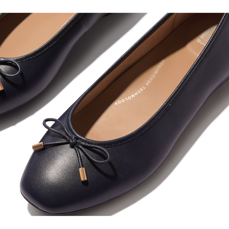 FitFlop Delicato Bow Soft Leather Midnight Navy Ballerina Shoes