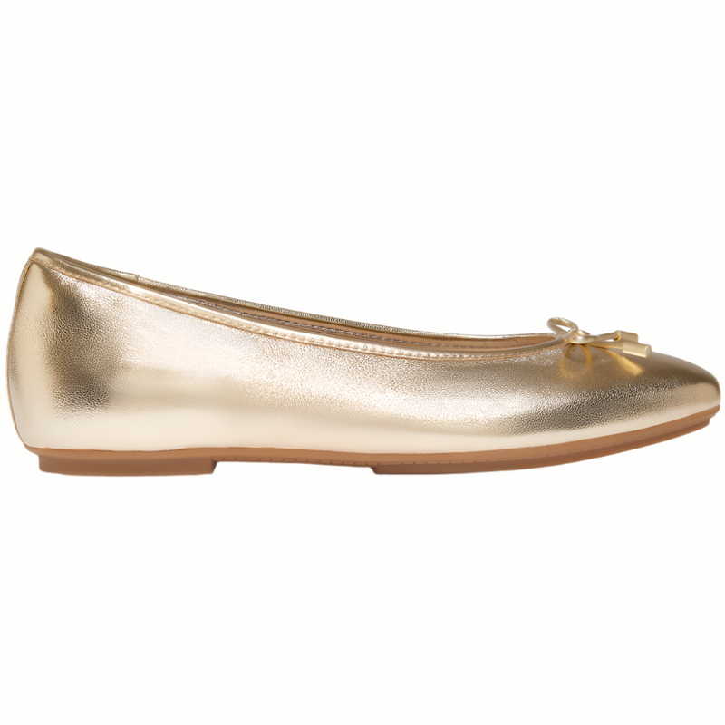 FitFlop Delicato Bow Soft Metallic Leather Platino Ballerina Shoes