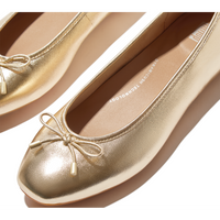 FitFlop Delicato Bow Soft Metallic Leather Platino Ballerina Shoes