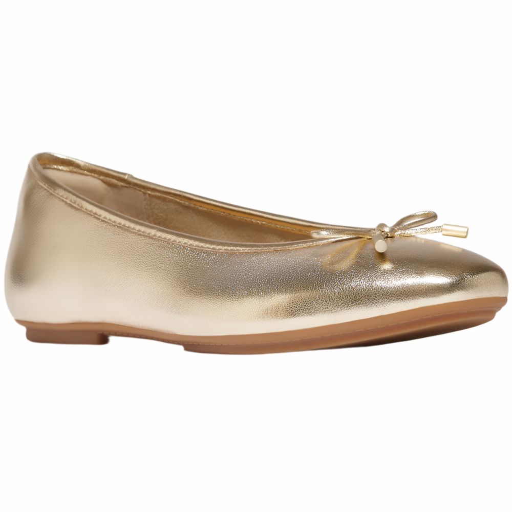 FitFlop Delicato Bow Soft Metallic Leather Platino Ballerina Shoes