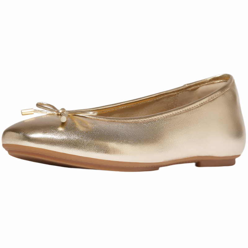 FitFlop Delicato Bow Soft Metallic Leather Platino Ballerina Shoes