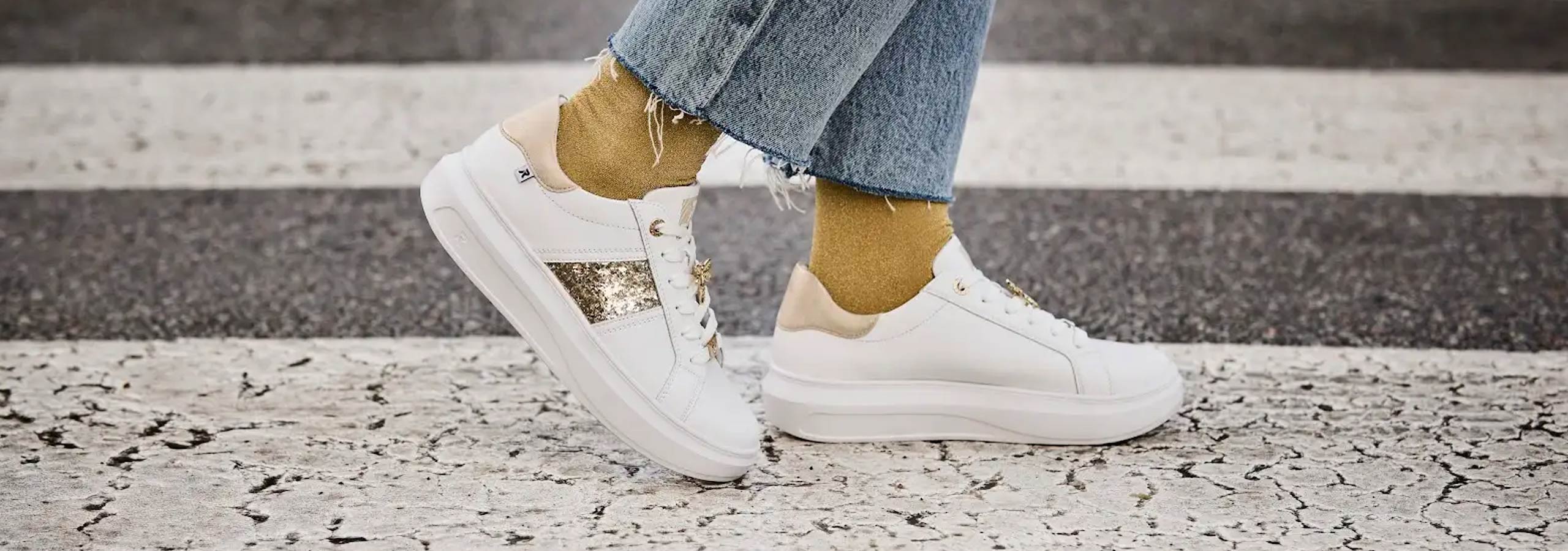 white shoes with gold by rieker