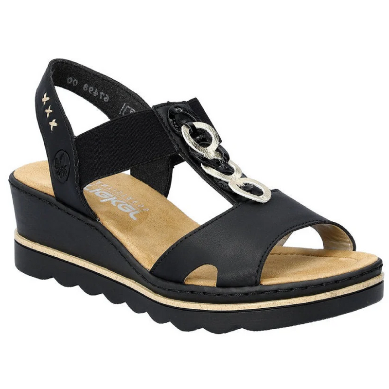 Rieker 67498-00 (Durham)  Black Light Gold Sandals