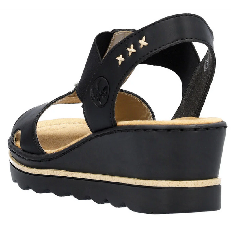 Rieker 67498-00 (Durham)  Black Light Gold Sandals