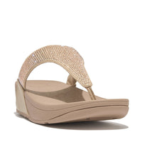 FitFlop Lulu Crystal Embellished Latte Beige Toe-Post Sandals