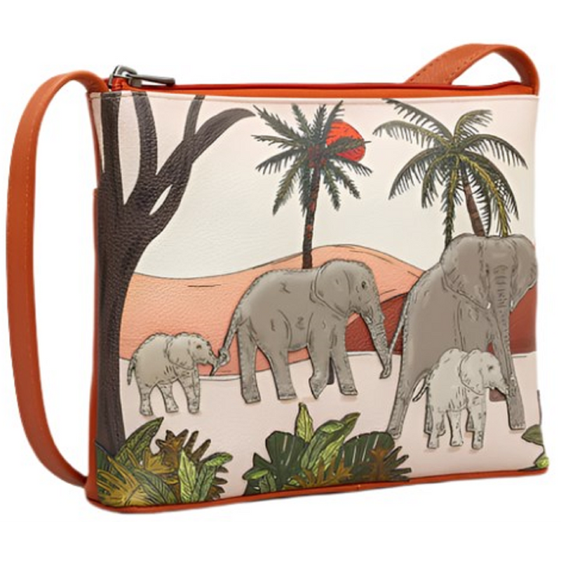 Yoshi Elephant Parade Rust Leather Cross Body Bag