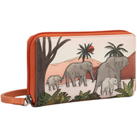 Yoshi Elephant Parade Zip Round Rust Leather Purse With Wrist Strap