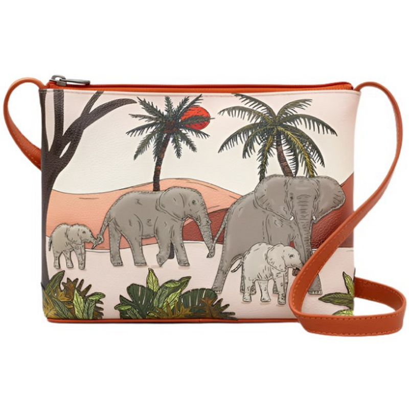 Yoshi Elephant Parade Rust Leather Cross Body Bag