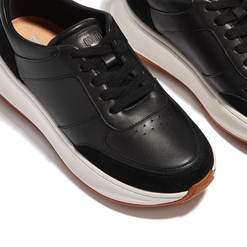 FitFlop F-Mode Leather/Suede Flatform Black Trainers