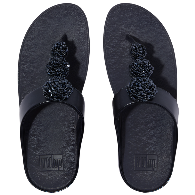 FitFlop Fino Beadie-Button Metallic Midnight Navy Toe-Post Sandals