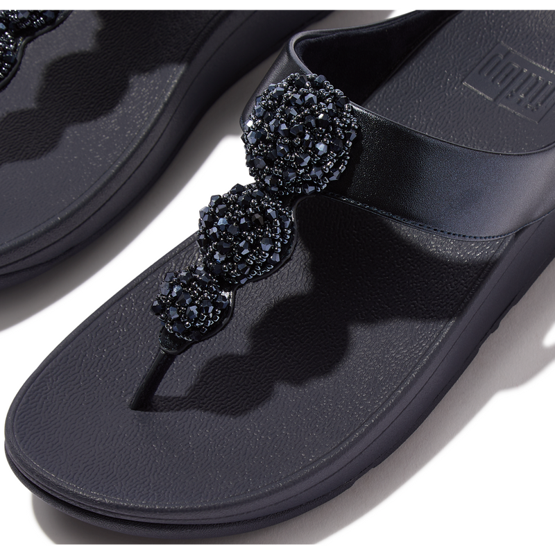 FitFlop Fino Beadie-Button Metallic Midnight Navy Toe-Post Sandals