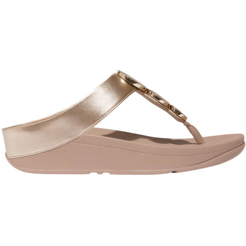 FitFlop Halo Bead-Circle Metallic Latte Beige Toe-Post Sandals