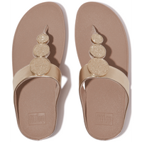 FitFlop Halo Bead-Circle Metallic Latte Beige Toe-Post Sandals