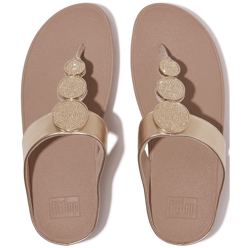 FitFlop Halo Bead-Circle Metallic Latte Beige Toe-Post Sandals