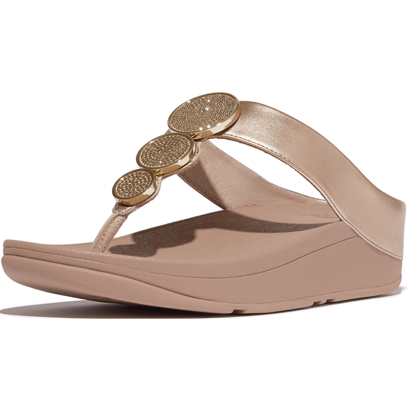 FitFlop Halo Bead-Circle Metallic Latte Beige Toe-Post Sandals