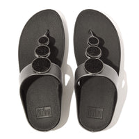 FitFlop Halo Bead-Circle Metallic Pewter Black Toe-Post Sandals