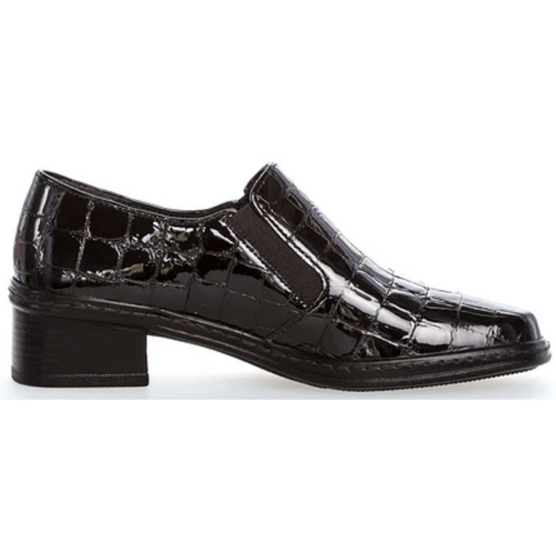 Gabor Hertha Black Patent Croc Leather Shoes