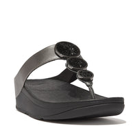 FitFlop Halo Bead-Circle Metallic Pewter Black Toe-Post Sandals