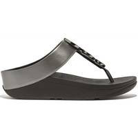 FitFlop Halo Bead-Circle Metallic Pewter Black Toe-Post Sandals