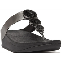 FitFlop Halo Bead-Circle Metallic Pewter Black Toe-Post Sandals