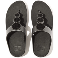 FitFlop Halo Bead-Circle Metallic Pewter Black Toe-Post Sandals