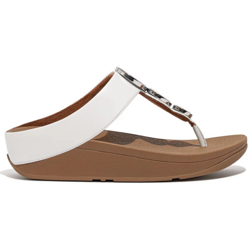 FitFlop Halo Bead-Circle Leather Urban White Toe-Post Sandals