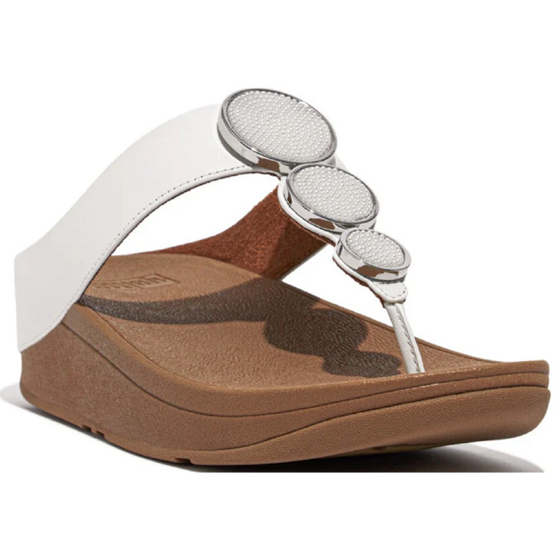 FitFlop Halo Bead-Circle Leather Urban White Toe-Post Sandals