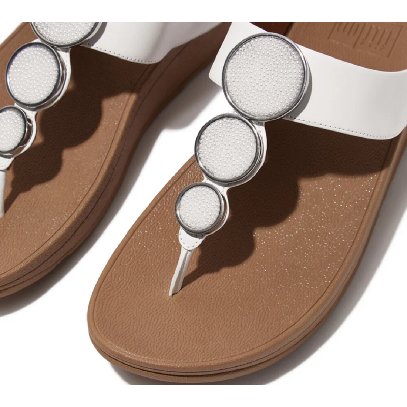 FitFlop Halo Bead-Circle Leather Urban White Toe-Post Sandals