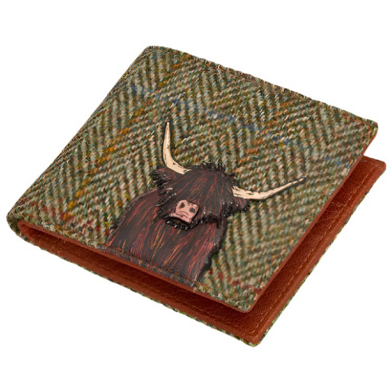 Yoshi Highland Cow Tweed Leather Wallet