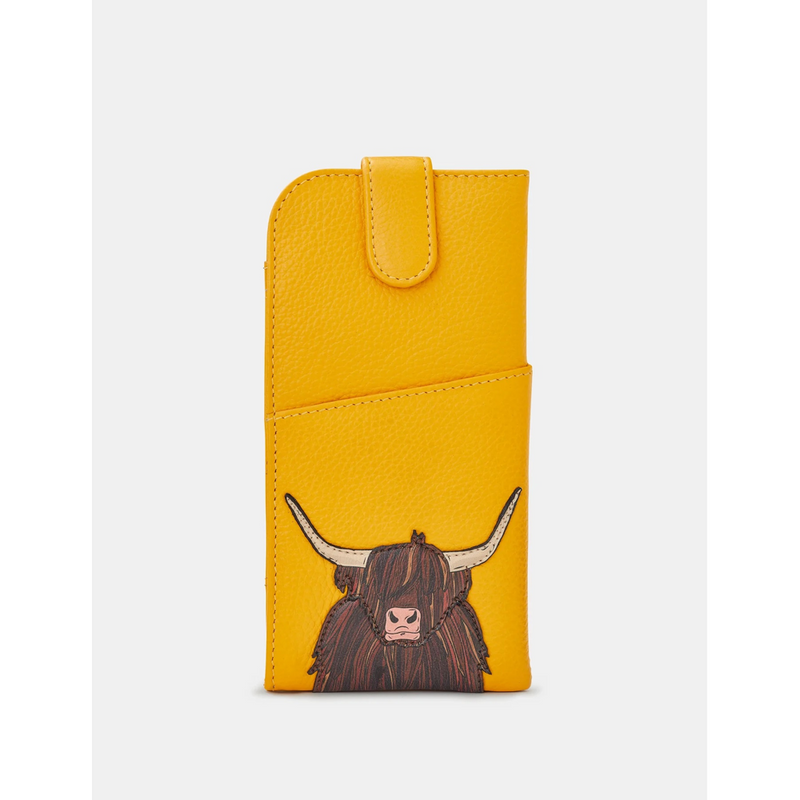 Yoshi Highland Cow Yellow Leather Glasses Case