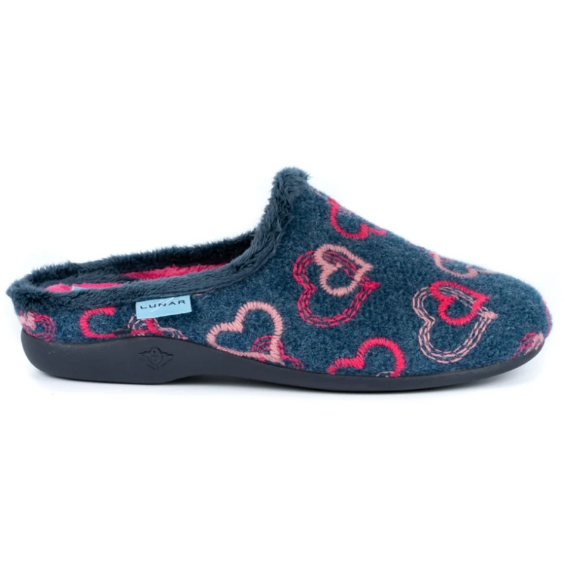 Lunar Honey Navy Heart Mule Slippers