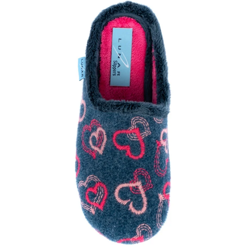 Lunar Honey Navy Heart Mule Slippers