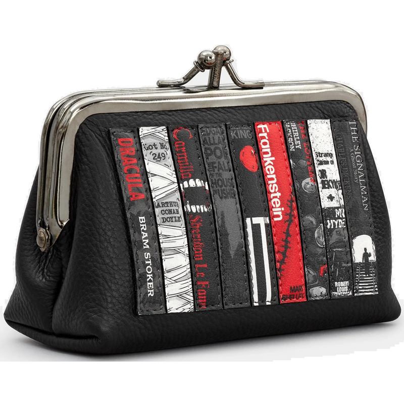 Horror Bookworm Library Black Leather Triple Frame Purse