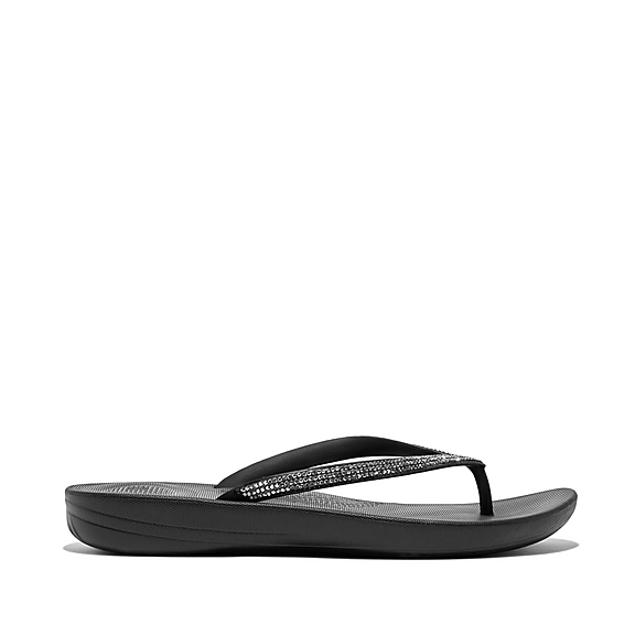 FitFlop Iqushion Sparkle Ergonomic Black Sandals