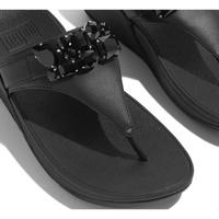 FitFlop Lulu Jewel-Deluxe Leather Black Toe-Post Sandals