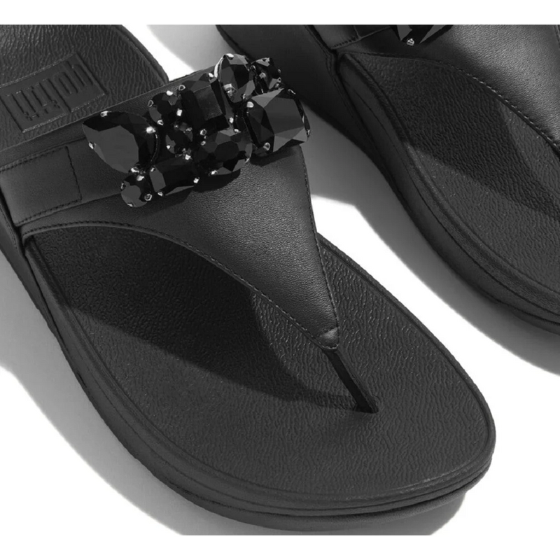 FitFlop Lulu Jewel-Deluxe Leather Black Toe-Post Sandals