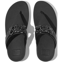 FitFlop Lulu Jewel-Deluxe Leather Black Toe-Post Sandals