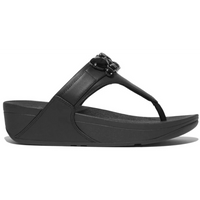 FitFlop Lulu Jewel-Deluxe Leather Black Toe-Post Sandals